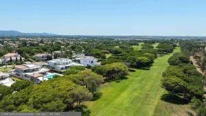 Aerial view of Vila Sol, showing its residential setting and golf course near Vilamoura.